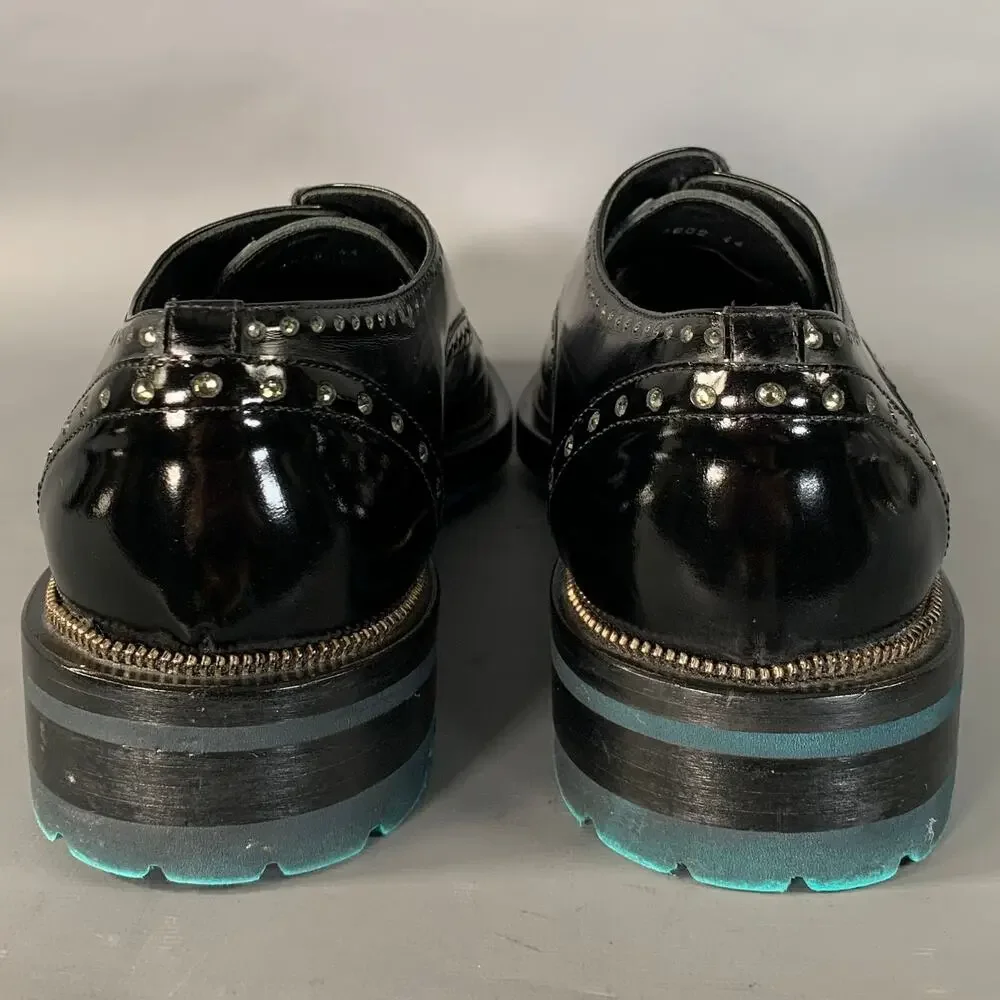 JOHN RICHMOND Size 11 Black Rhinestone Patent Leather Cap Toe Lace Up Shoes